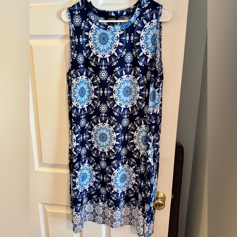 B-Design Blue and White Patterned Dress